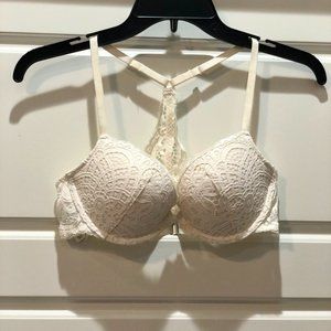 Cream Crochet Lace Front Closure T-Back Bra